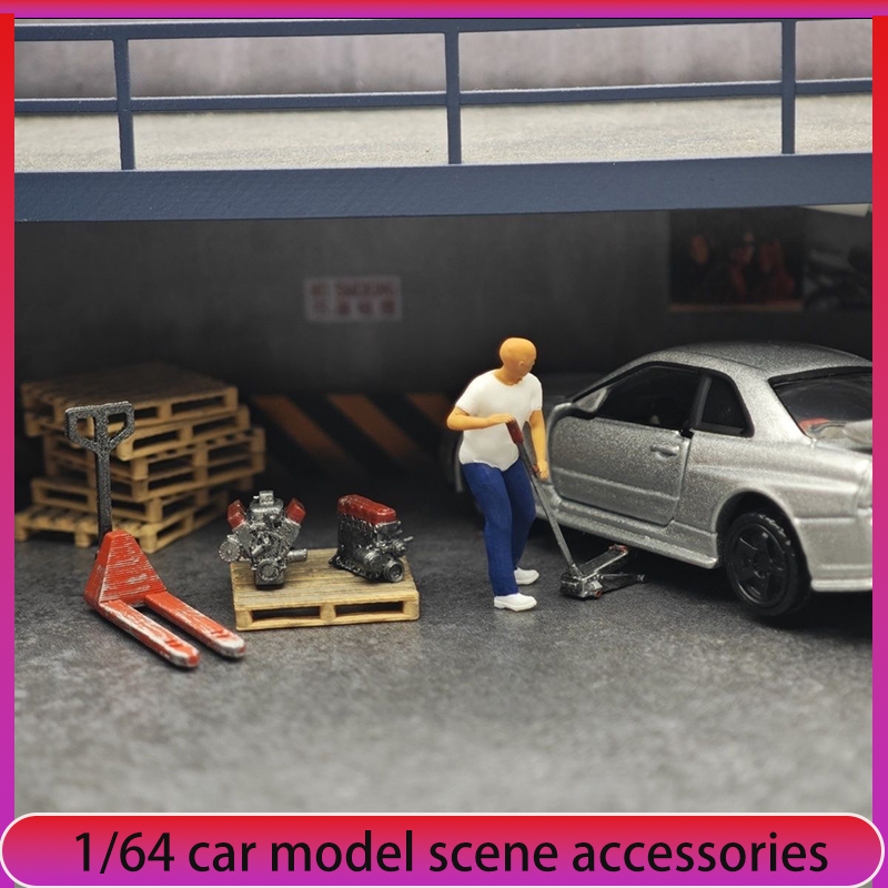 Car Accessories Shop - 1:64 Automodell Reparaturwerkstatt Szene Dekorationen, Wagenheber,